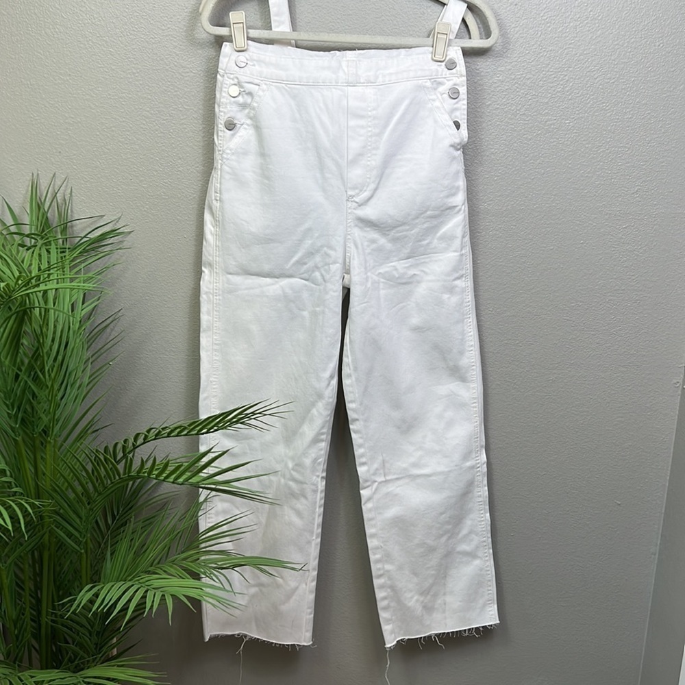 NWT Joe’s Jeans Overalls White Medium Raw Hem Straight Leg 100% Cotton Denim - Picture 5 of 13